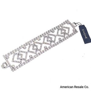 CACHE $78 Crystal Tennis Bracelet in Silver. NWT